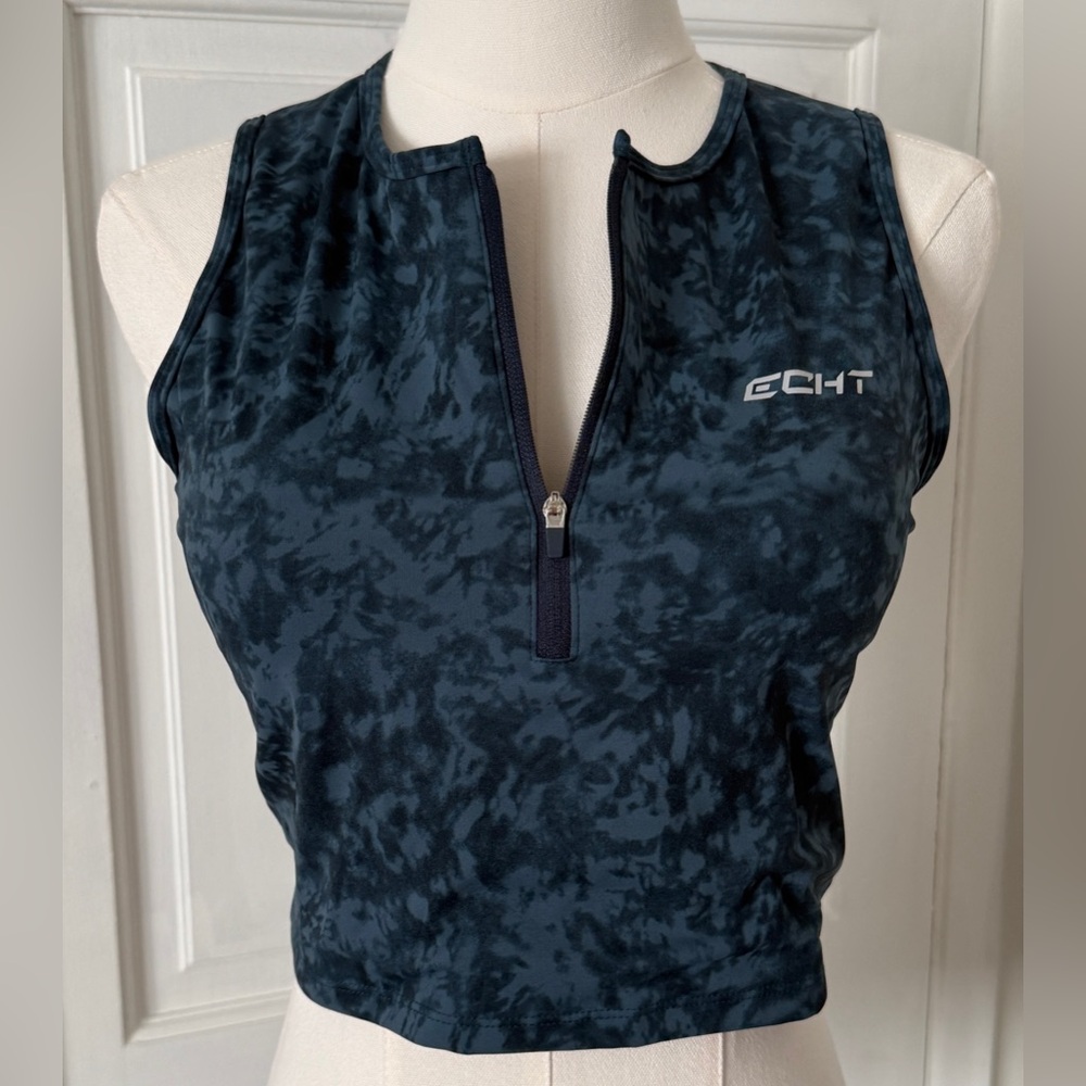 ECHT Navy Tie-Dye Zip Front Crop Tank – Size L